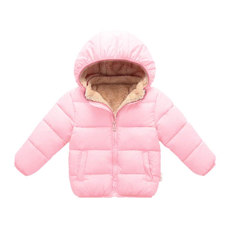 Kimjun Toddler Baby Hooded Down Jacket Boys Girls Kids Thicken Warm Winter Coat Outerwear 1-7t (Pink, 18-24 Months) - Image 1